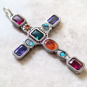 Pendant cross colourful stones 29.5" 925 Chain